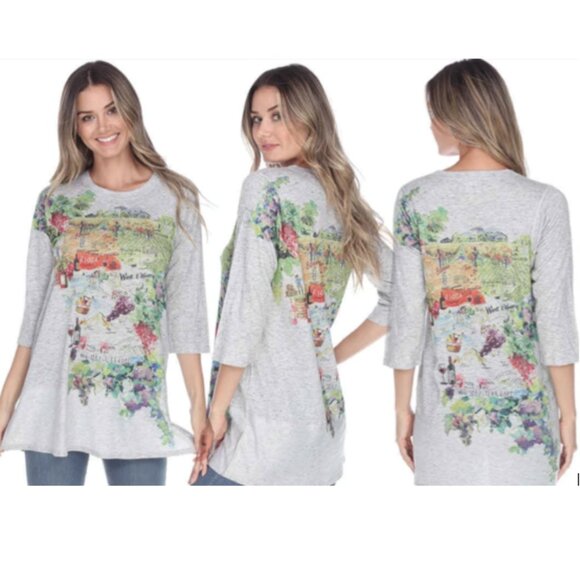 Inoah Winery Graphic Round Neck Jersey Tunic Elbow Sleeves Size L - Picture 2 of 13